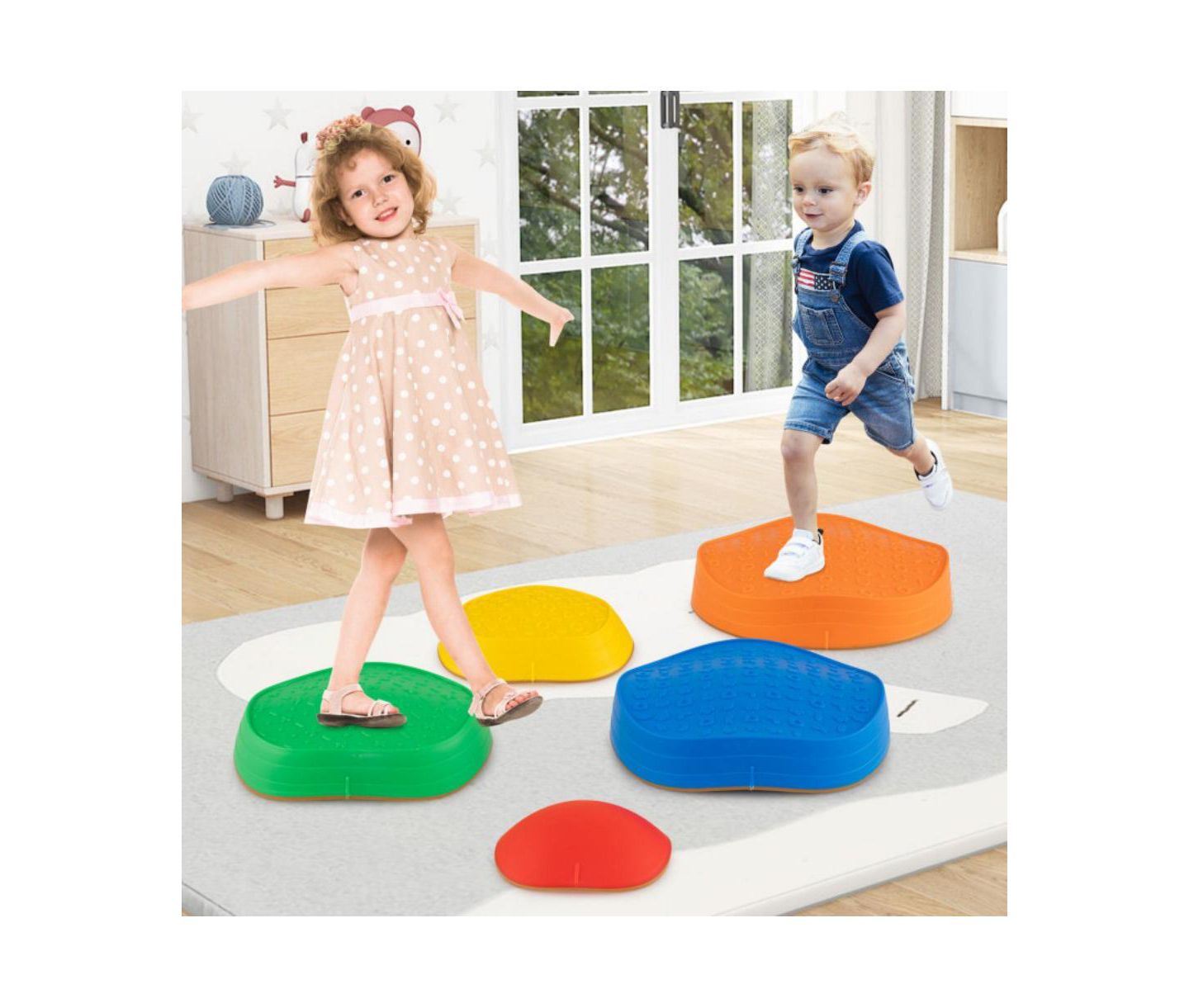 Детские игрушки HONGGE Balance Stepping Stones Non-Slip Rubber Bases Stackable 5-Piece Set, Ages 3-8, цвет: Разноцветный — фото 2