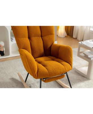 Teddy Fabric Rocking Chair With Adjustable Footrest,Caramel