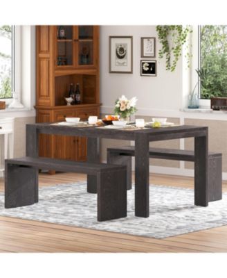 3-Piece Farmhouse Dining Set Table & 2 Benches