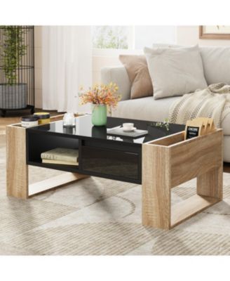 Glossy Two-Tone Coffee Table with Storage