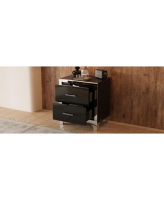 Streamdale Elegant High Gloss Nightstand with Metal Handle,Mirrored Bedside Table with 2 Drawers