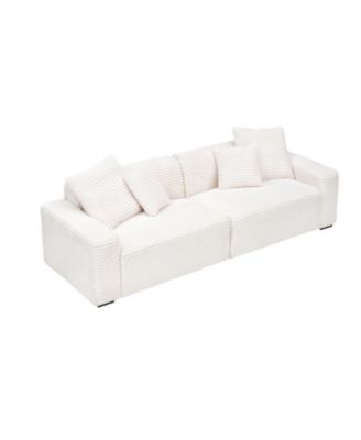104" 4-Seat Beige Corduroy Sofa w/ Throw Pillows