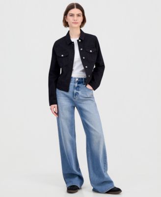 Juniors' Black High-Low Jean Jacket 