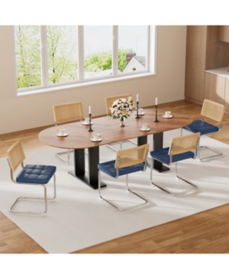 Rattan Dining Chairs (Set of 2) Blue Faux Leather