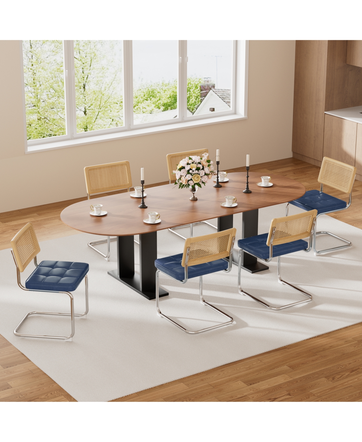 Streamdale Furniture Rattan Dining Chairs (Set of 2) Blue Faux Leather