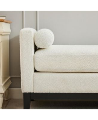 Elegant Ivory Boucle Upholstered Bench with Bolsters