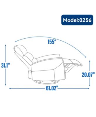 Manual Recliner Chair with Rocker and Swivel in Fabric for Living Room Grey