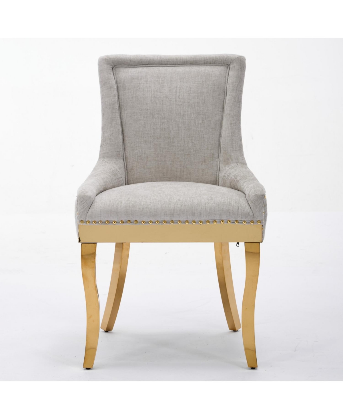 Streamdale Furniture Chenille Dining Chairs, Gold Legs, Rivet Trim, Beige, Set of 2