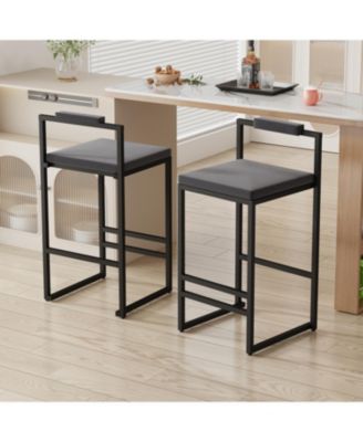 Velvet Bar Stools Set of 2, Counter Height, Black & Gray