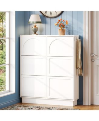 Streamdale Elegant Narrow Shoe Cabinet with 6 Drawers & Hooks