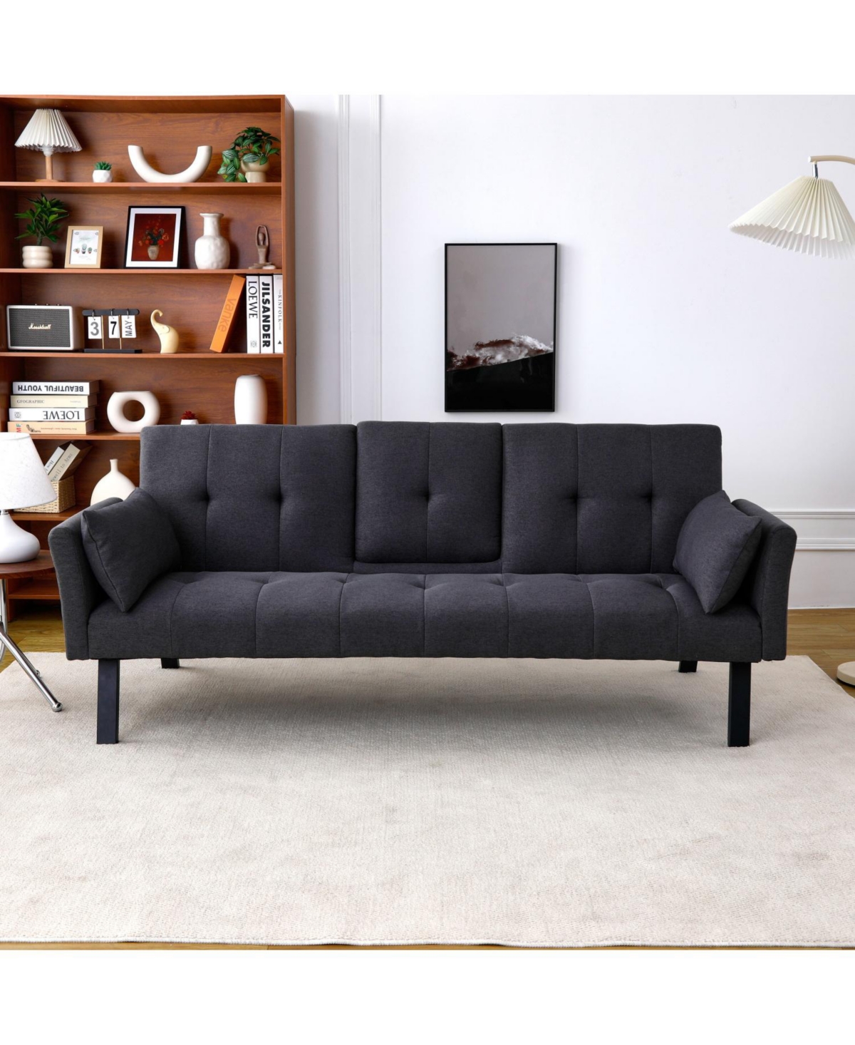 Streamdale Furniture 70" Cotton Linen Sofa Bed- Foldable, Cup Holder