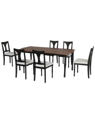 Extendable Dining Table Set with 6 Upholstered Chairs