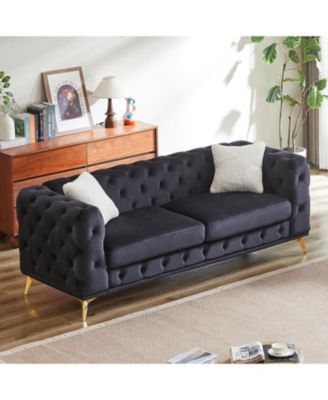 Deluxe Velvet Chesterfield Sofa with Tufted Buttons, 2 Pillows