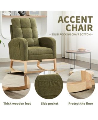 Modern Rocking Chair with Wood Legs & Adjustable Footrest