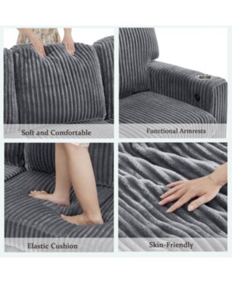 L-Shaped Sectional Sofa Bed- Pull-Out, Storage, USB, Corduroy