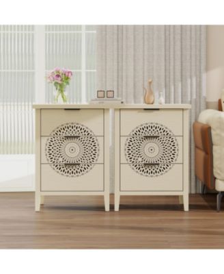 Streamdale Hollow-Carved 3 Drawer Dresser with Metal Handles