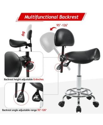 Ergonomic Saddle Stool with Back & Foot Rest, Rolling Adjustable Swivel Chair