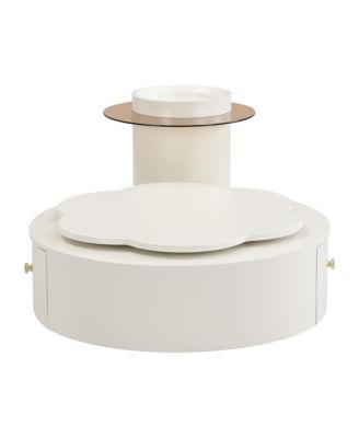 Modern Round Coffee Table Set, Rotatable Top & Drawers