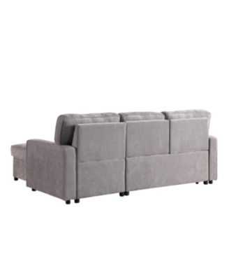 Grey Sectional Sleeper Sofa with Storage, USB & Cup Holders