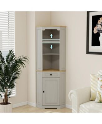  Fluted Corner Storage Cabinet - Antique White