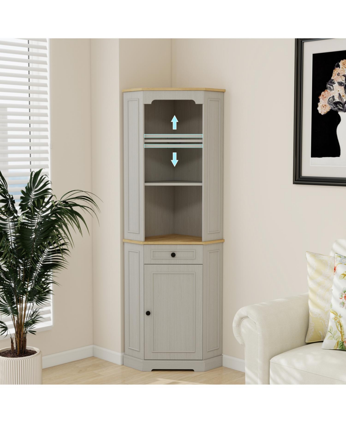 Streamdale Furniture Fluted Corner Storage Cabinet - Antique White