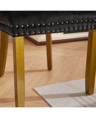 Mid-Century Tufted Velvet Dining Chairs, Lion Head Ring, Gold Legs, Blue, 2-Pcs