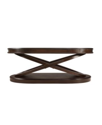 Wood Oval Coffee Table with X-Base & Open Storage - Espresso