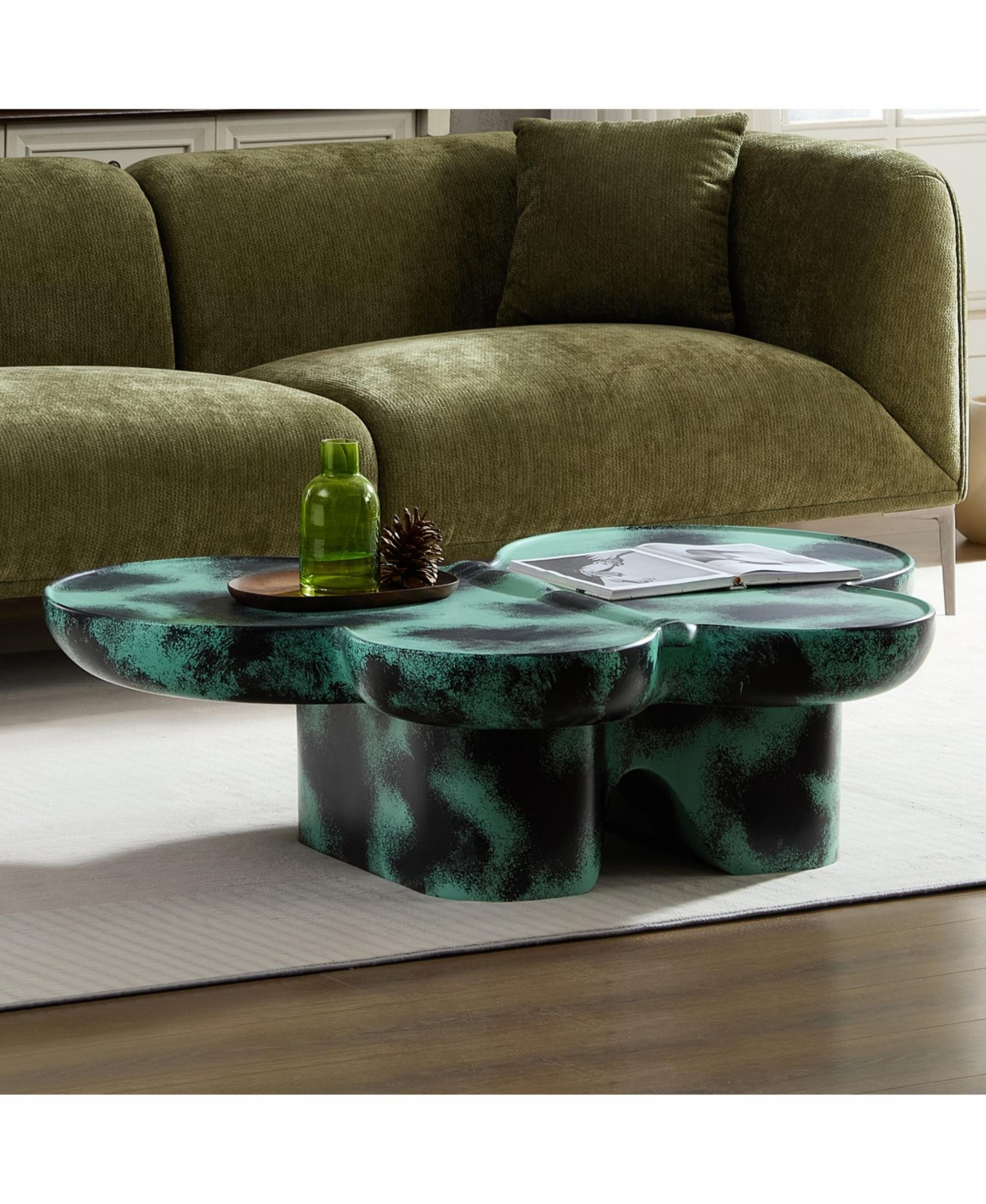 Streamdale Furniture Streamdale Modern Coffee Table Faux Travertine Textured for Livingroom/Office,Green + Black