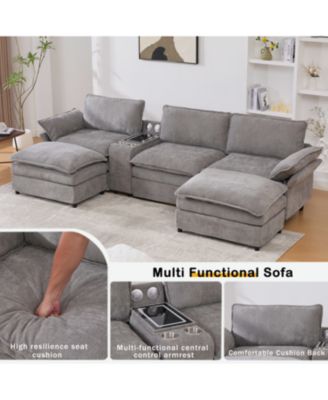 U-Shaped Sectional Sofa- Storage, Wireless Charging, Bluetooth, Footstools