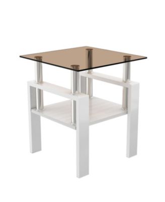  Modern Glass Tea/Coffee Table Set - Brown/White