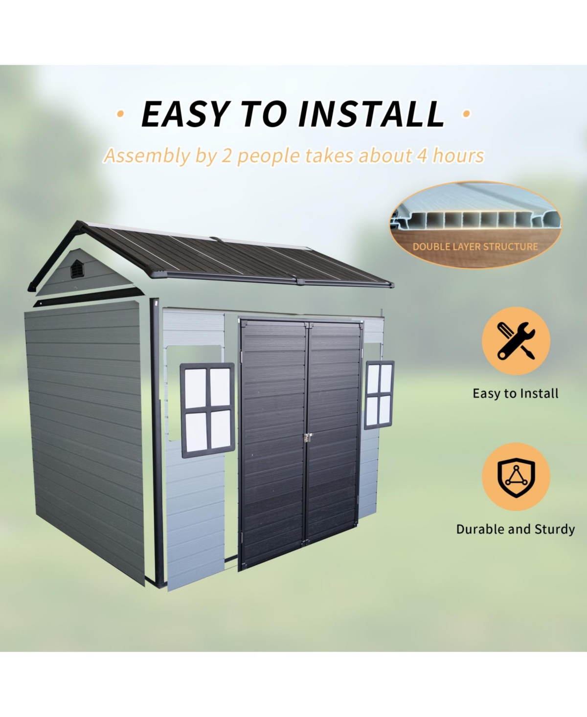 Streamdale Furniture 8x6ft Resin Garden Shed with Floor & Windows - Grey/Black