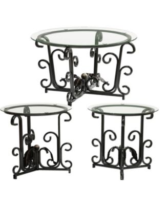 Streamdale 3-Piece Glass Coffee Table Set- Modern Metal Frame, Easy Clean