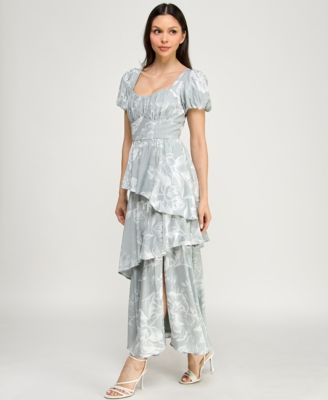 Juniors' Puff Sleeve Tiered Maxi Dress