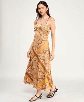 Juniors' Sleeveless Satin Midi Dress