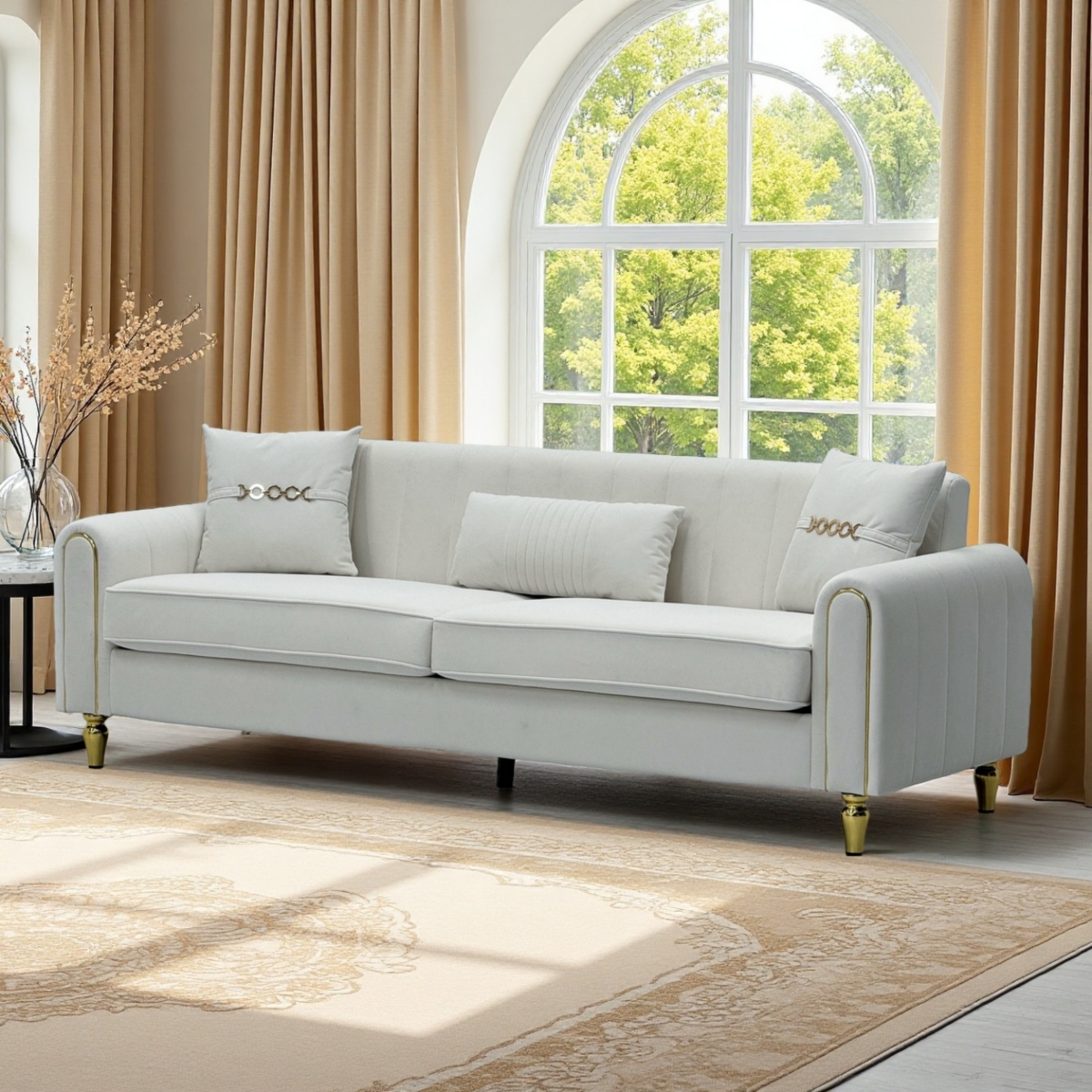 Streamdale Furniture Modern Plush 3-Seater Sofa with Pillows & Metal Legs