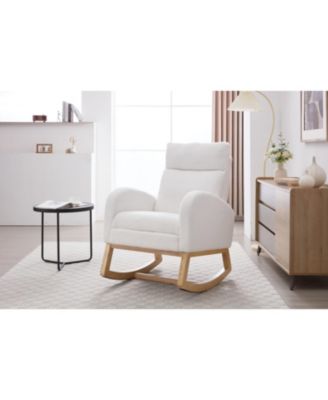 Teddy Fabric Leisure Rocking Chair with Adjustable Footstool White