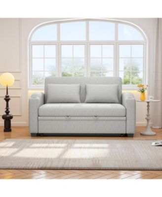 61.6" Pull Out Sofa Bed Loveseat with USB & Cup Holders