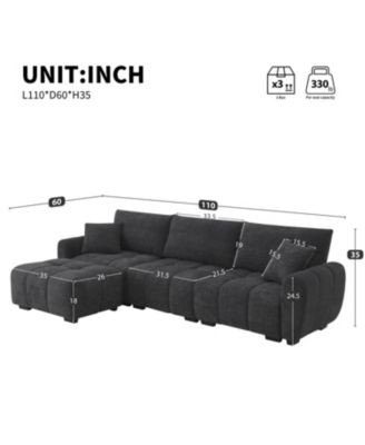 110" Modular Sectional Sofa with Ottoman
