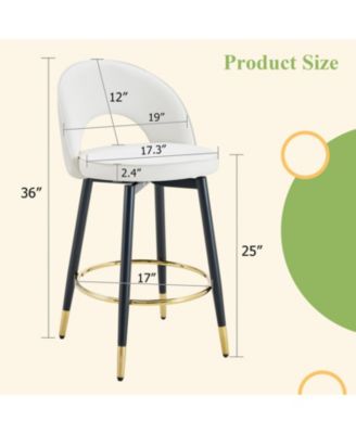 White PU Bar Chairs  Metal Legs Set of 2