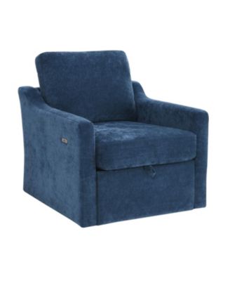 Swivel Chenille Accent Chair w/ USB & Pocket - Navy