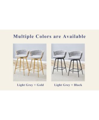 Swivel Bar Stools Cotton Linen Cushions Rust-Proof Metal Frame