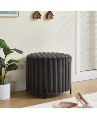 Upholstered Round Pouf Ottoman with Metal Legs - Charcoal