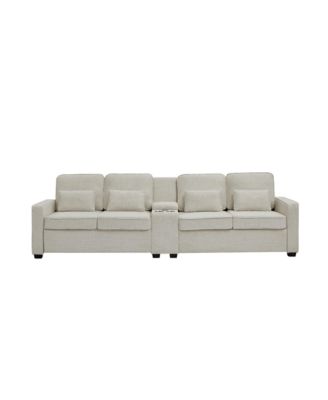 114" Sofa w/ Console, Cupholders, USB Ports, Pillows