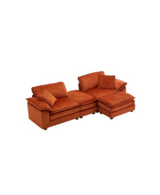 Corduroy 2-Seat Sofa w/ Pillows & Ottomans