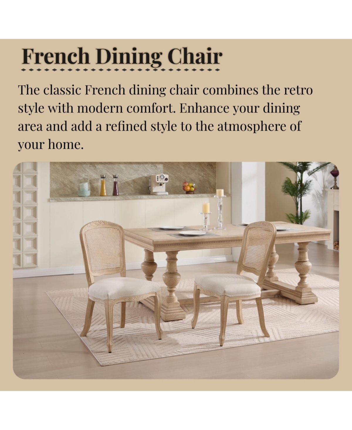Streamdale Furniture Streamdale French Country Dining Chairs, Rattan Back, Set of 2
