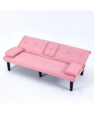 67" PVC Sofa Bed with Foldable Design & Cup Holder