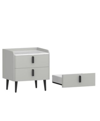 Streamdale Gray Nightstand with Marble Top & 2 Drawers