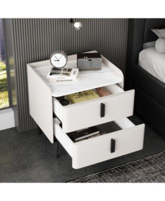 Streamdale Gray Nightstand with Marble Top & 2 Drawers