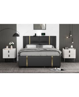 Streamdale Gray Nightstand with Marble Top & 2 Drawers