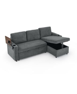 Streamdale Chenille Pull-Out Sofa Bed w/ Table, LED, USB & Cup Holders